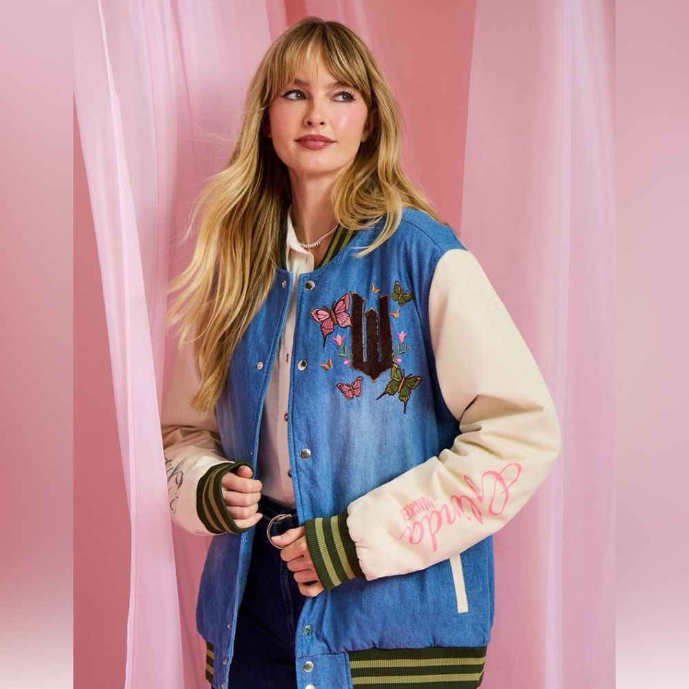 BoxLunch Wicked Denim Varsity Jacket Elphaba size  medium